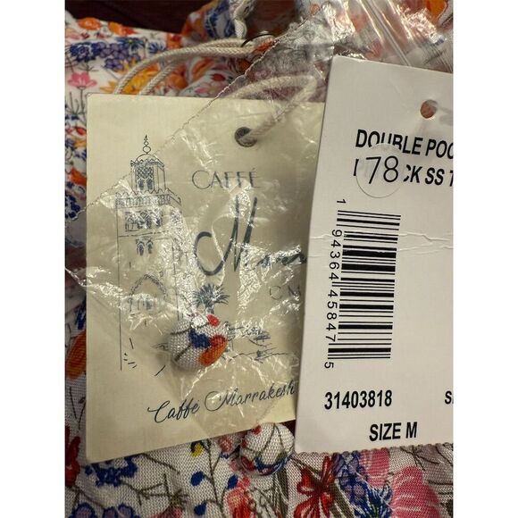NWT Caffe Marrakesh Women's Floral Double Pocket Pintuck Short Sleeve Top Size M - Picture 7 of 9